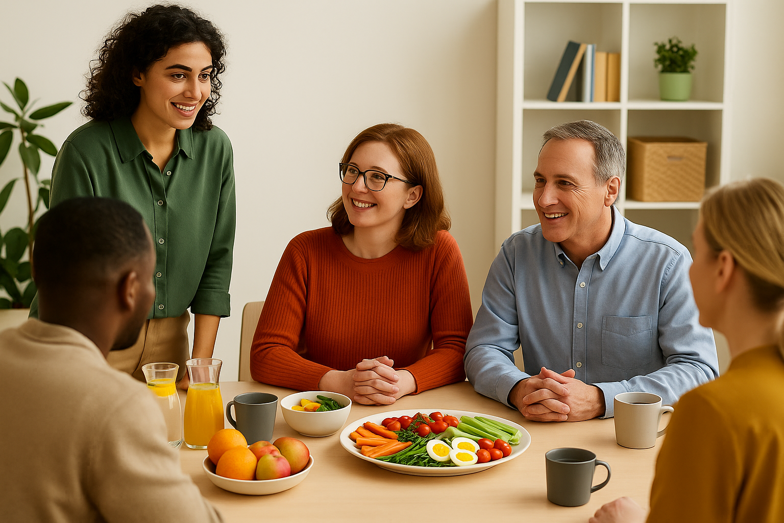 Team launch event with healthy food and video showing