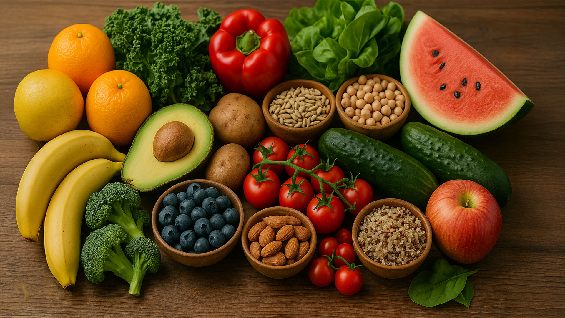 Colorful foods illustrating mood and energy balance