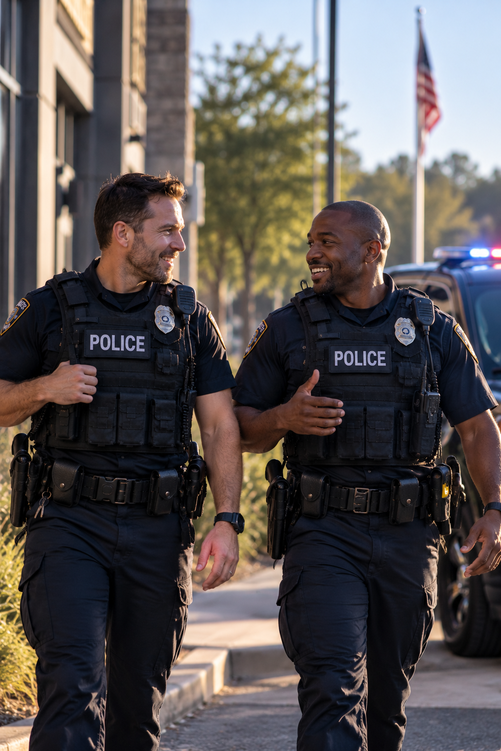 Two police officers working together
